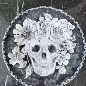 222 Fifth Black and White Floral Skull Wall Art